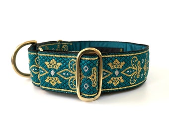 Martingale dog collar, greyhound collar, sighthound collar, lurcher collar, made to measure, with solid brass fittings