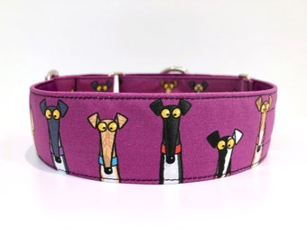 Richard Skipworth ‘Greyhead’ purple martingale collar for greyhounds, lurchers & whippets. Slip on adjustable collar.