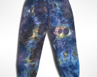 Unisex Vintage Soft Large Fatigue Green & Black Nebula Ice-Dye High Rise Fleece Sweatpant Jogger Pants