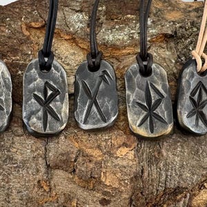 Viking Bind Rune Iron Pendant with leather or wax cotton cord, Blacksmith Made. image 2
