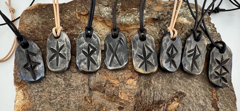 Viking Bind Rune Iron Pendant with leather or wax cotton cord, Blacksmith Made. image 2
