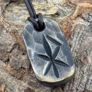 Viking Bind Rune Iron Pendant with leather or wax cotton cord, Blacksmith Made. Love