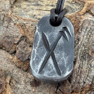 Viking Bind Rune Iron Pendant with leather or wax cotton cord, Blacksmith Made. Good Luck