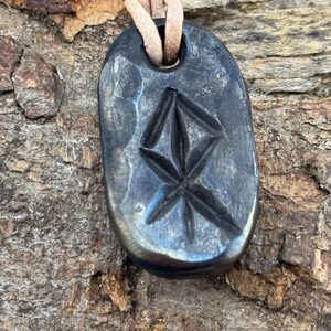 Viking Bind Rune Iron Pendant with leather or wax cotton cord, Blacksmith Made. Courage