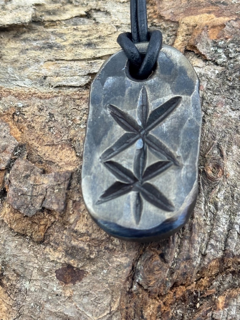 Viking Bind Rune Iron Pendant with leather or wax cotton cord, Blacksmith Made. Protection