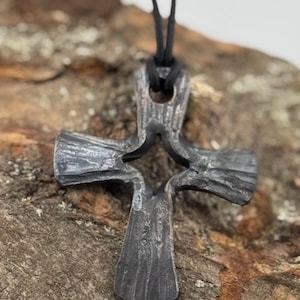 Fredricks Cross/ Split Cross pendant with adjustable leather Necklace, Blacksmith Made, hand Forged.
