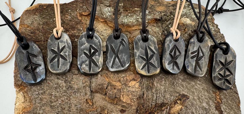 Viking Bind Rune Iron Pendant with leather or wax cotton cord, Blacksmith Made. image 1