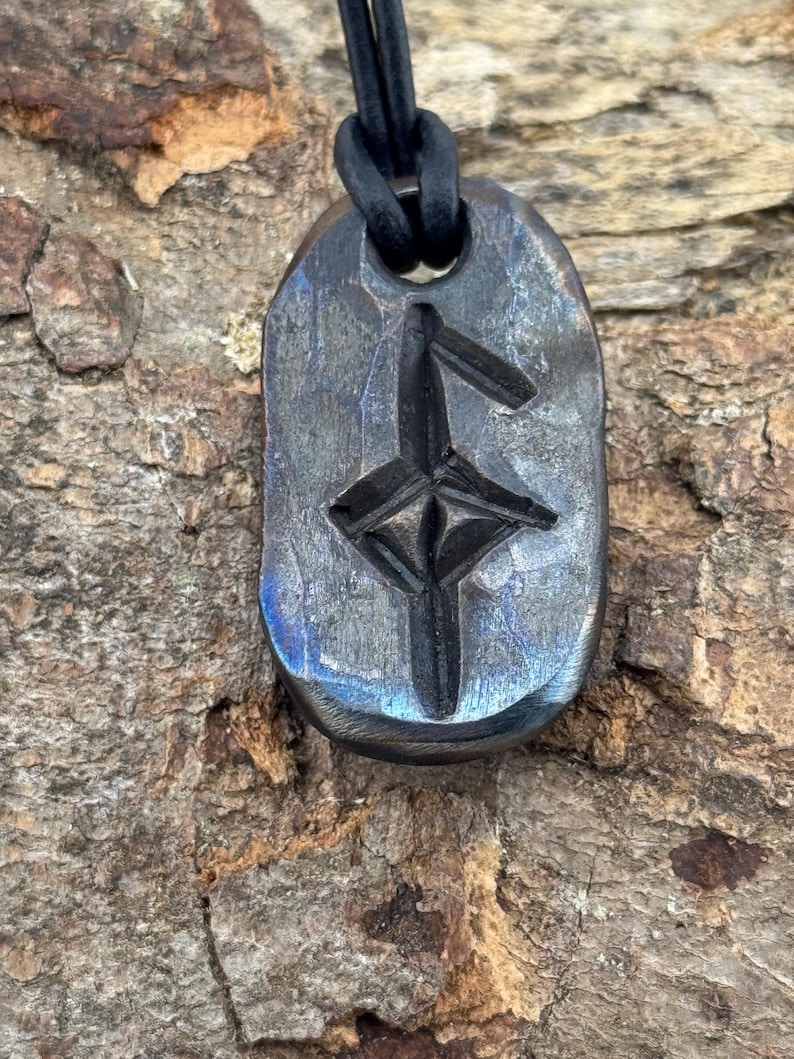 Viking Bind Rune Iron Pendant with leather or wax cotton cord, Blacksmith Made. health