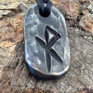 Viking Bind Rune Iron Pendant with leather or wax cotton cord, Blacksmith Made. Safe Travels