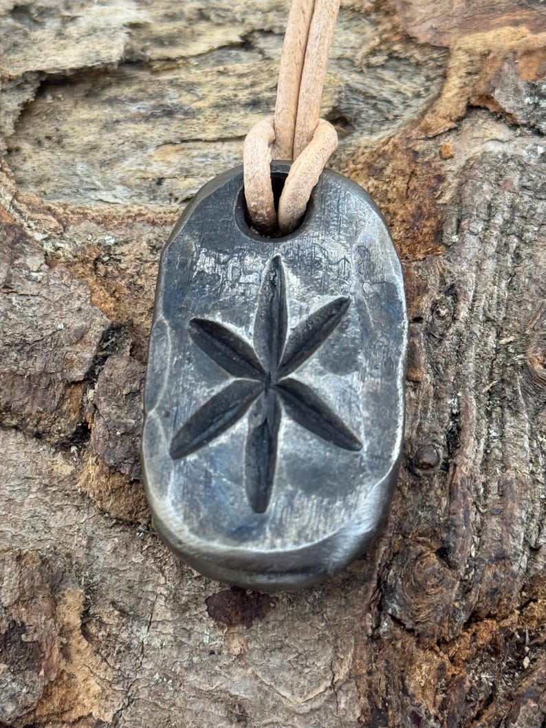 Viking Bind Rune Iron Pendant with leather or wax cotton cord, Blacksmith Made. Strength
