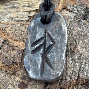 Viking Bind Rune Iron Pendant with leather or wax cotton cord, Blacksmith Made. Energy