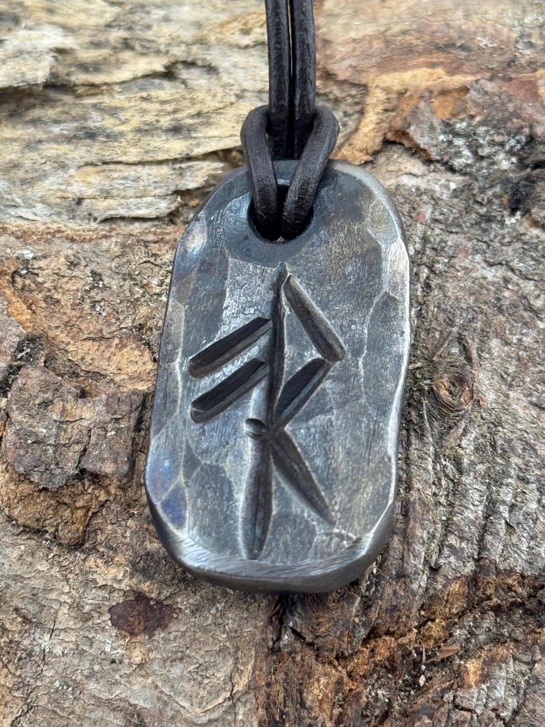 Viking Bind Rune Iron Pendant with leather or wax cotton cord, Blacksmith Made. Energy