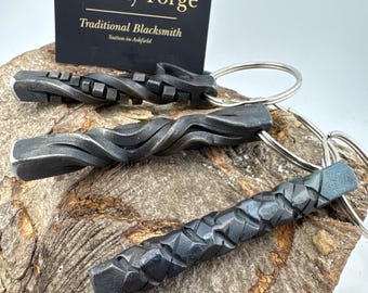 Keyrings ~ Rubiks, Split Twist and Dragon Scale Twist designs - Blacksmith Made.