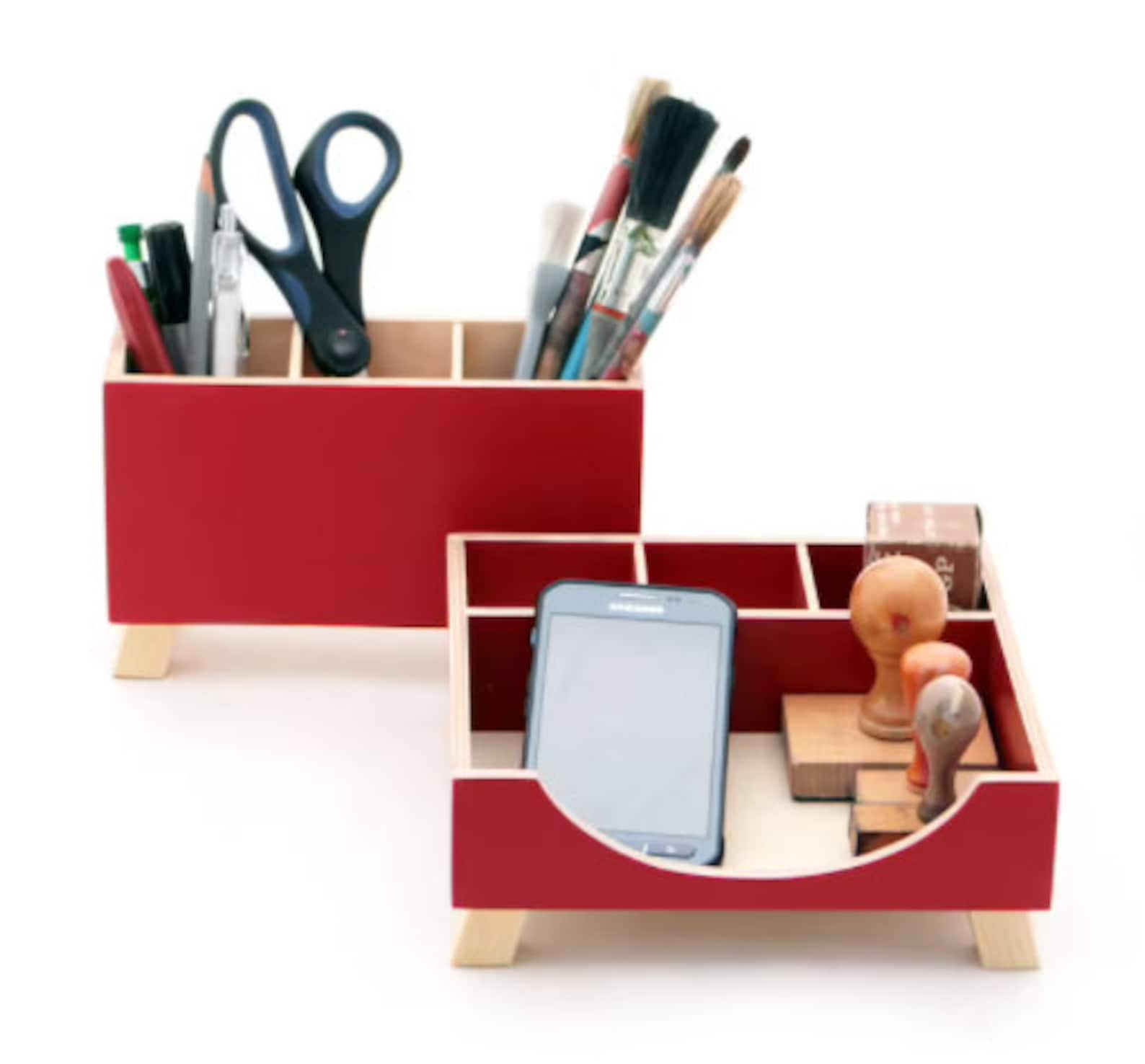 Red Desk Organizer Desk Accessories for office Desktop Etsy