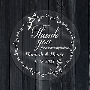Custom Clear stickers Favor labels, Thank you wedding stickers, Personalized labels sticker, White print on Clear stickers, Waterproof label