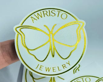 Niestandardowe złote metaliczne naklejki winylowe, wodoodporne, wycinane do brandingu