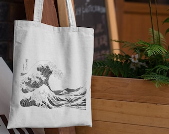Personalized Tote bag Organic Cotton Gift the great wave off kanagawa Hokusai ar