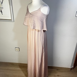 Vintage 90s BCBG Max Azria Long Maxi Gown, Bohemian Deep V-Neck Light Pink Dress, size XS XXS