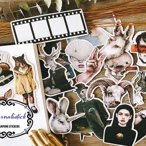 Steampunk Junk Journal Sticker Sammlung, Scrapbook Tier und Gothic Bilder. Set mit 17 Stickern in der Packung. Vintage Ephemera, Briefpapier