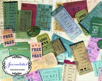 Vintage Ticket Washi Stickers with Metallic Ink (20 Piece)