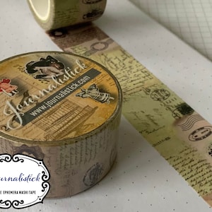 Nastro washi largo in stile vintage, nastro washi retrò, nastro washi vintage effimero, nastro washi in stile postale retrò, nastro washi largo 25 mm x 10 m,