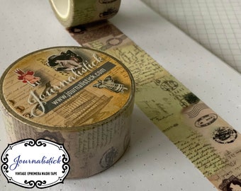 Vintage Ephemera Washi Tape, Retro Postage, Scrapbooking Tape (25mm x 10m)
