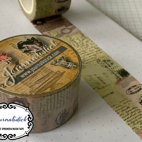 Vintage style wide washi tape, retro washi tape, vintage ephemera washi tape, retro postage style washi tape, 25mm x 10m wide washi tape,