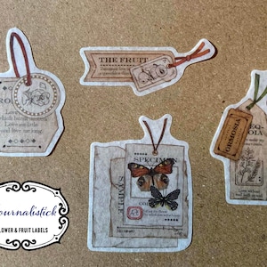 Flower and Fruit Label sticker pack, washi sticker pack, transparent label sticker pack.