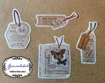 Vintage Flower Fruit Washi Stickers, Scrapbook Labels (30 pc)
