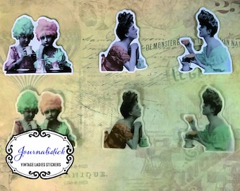 Vintage Tea Party Stickers, Victorian Ephemera, Scrapbooking