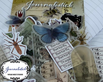 Vintage Insect Sticker Collection, Butterfly, Bee Ephemera (50+ Stickers)