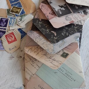 Kit artigianale di effimere in stile vintage, buste fatte a mano, cartoline d'epoca originali, nastro washi