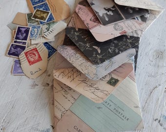 Vintage style ephemera craft Kit, handmade envelopes, original vintage postcards, washi tape