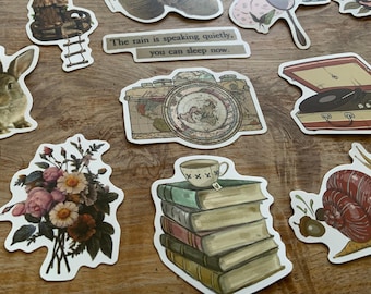 Cottagecore Vinyl Stickers, Vintage Style, Scrapbooking (50 ct.)