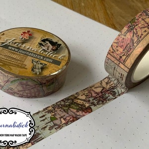 Vintage map washi tape, New York map washi tape, 15mm x 10m washi tape, retro washi tape, travel journal washi tape, world map washi tape