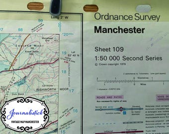 Vintage 1979 Manchester UK Road Map, Ordnance Survey