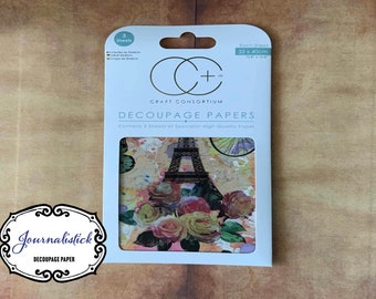 Paris Theme Decoupage Paper, Eiffel Tower, Flowers (3 Sheets)