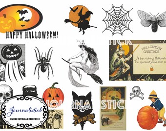 Digital download of vintage Halloween postcards and retro images. 32 images in total. Supplied as an 2 A4 sheets. Instant Download.