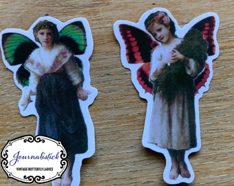 Vintage butterfly lady sticker set, retro butterfly stickers