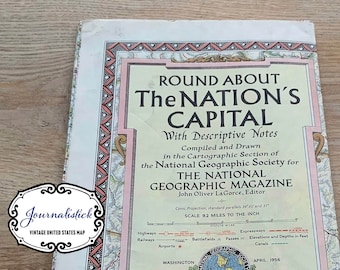 Vintage 1956 National Geographic Map: Washington D.C. Travel Ephemera