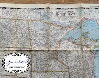 North Central United States vintage national geographic magazine map dated June 1948. Travel Ephemera