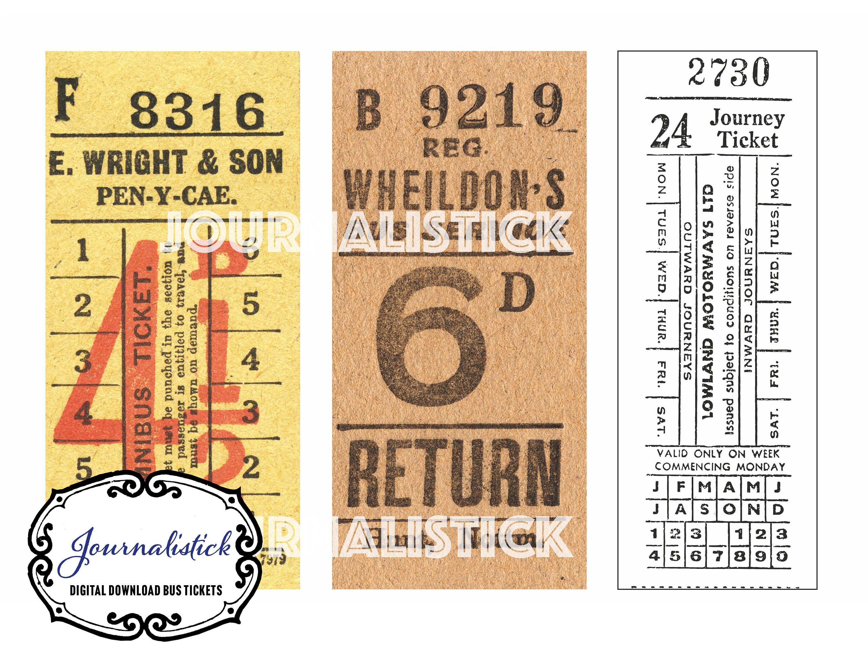 A Collection of Vintage Bus Tickets. Paper Ephemera, Junk