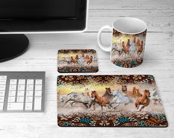 Horse 1Coffee Cup, 1 Mouse pad & 1 Coaster