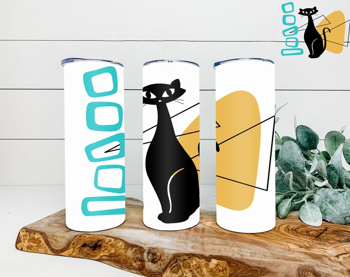 Mid-Centry Modern Black Cat Design Skinny 20 oz Tumbler
