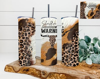 Skinny Warning Label Cow Skull 20 oz Tumbler