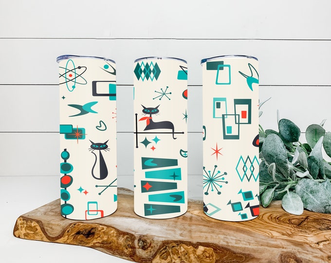 Mid-Centry Modern cat Design Skinny 20 oz Tumbler