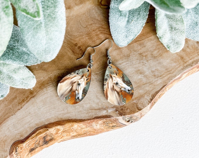 Horse Print Teardrop Earrings