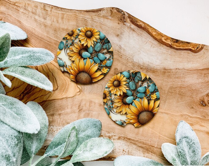 Sun Flower Print  Coaster Set of 2