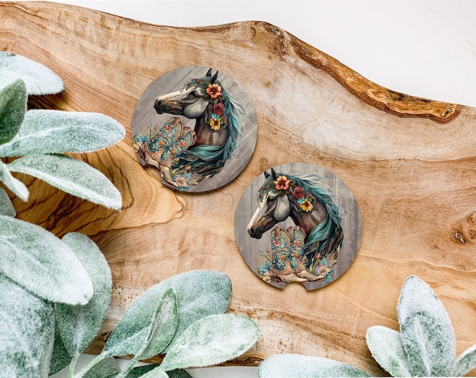 Horse and Flowers Print  Coaster Set of 2
