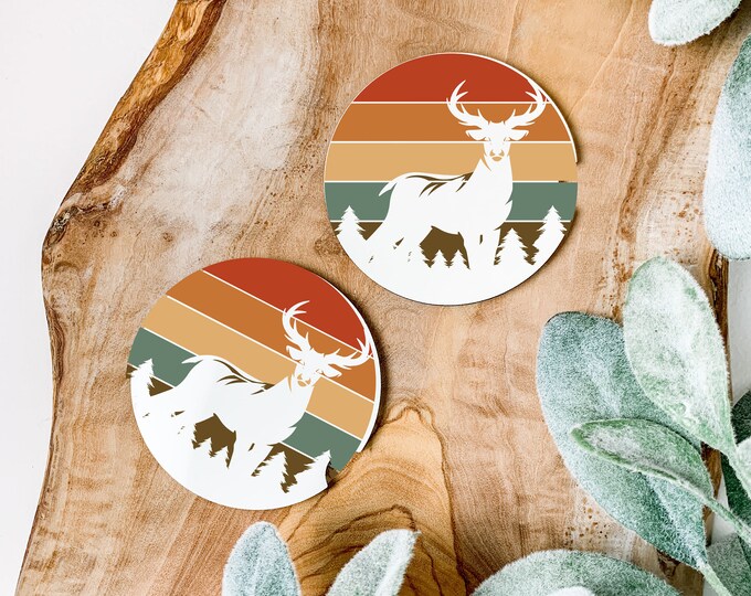 Deer Buck White Car Coasters  Set of 2